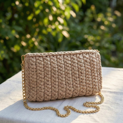Handmade Chunky T-Shirt Yarn Clutch in Beige - Modern Clutch Purse