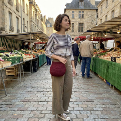 Handmade Burgundy Cotton Yarn Crochet Bag - Elegant Shoulder Purse with Gold Chain