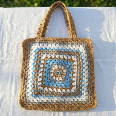 Handmade Crochet Granny Square Bag, Boho Tote Bag, Floral Retro Shoulder Bag