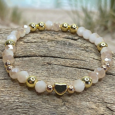 Blush Pink & Gold Heart Beaded Handmade Bracelet | Romantic Gift for Her