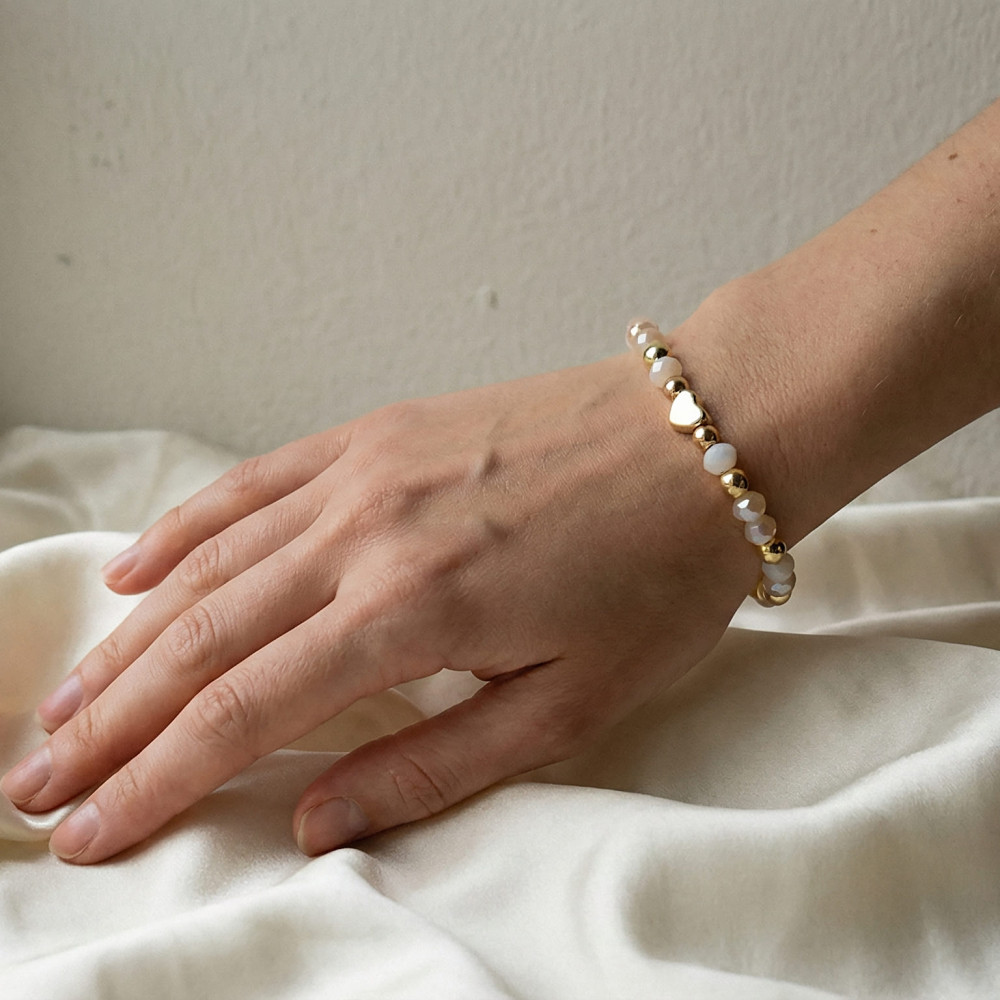 Blush Pink & Gold Heart Beaded Handmade Bracelet | Romantic Gift for Her