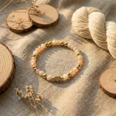 Blush Pink & Gold Heart Beaded Handmade Bracelet | Romantic Gift for Her