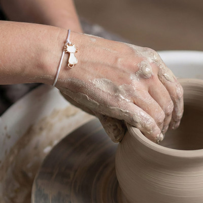 White Cat Charm Cord Bracelet | Adjustable Friendship Jewellery