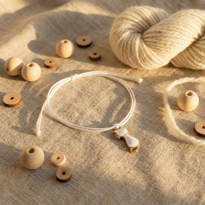 White Cat Charm Cord Bracelet | Adjustable Friendship Jewellery