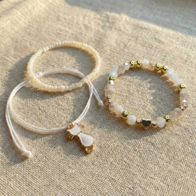 Blush & White Stacking Set | Heart, Cat & Pearl Trio