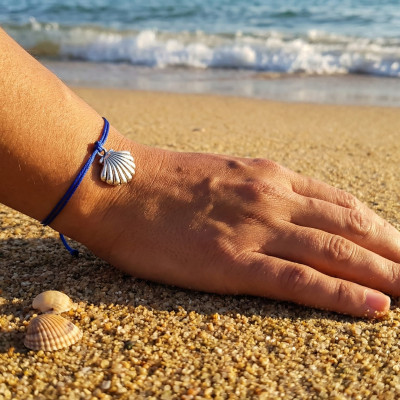 Silver Scallop Shell Charm Blue Cord Bracelet | Nautical Summer Jewellery
