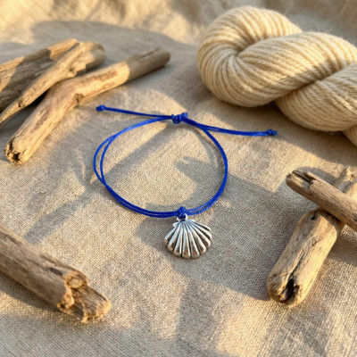 Silver Scallop Shell Charm Blue Cord Bracelet | Nautical Summer Jewellery