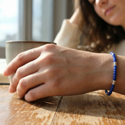 Cobalt Blue & Silver Minimalist Seed Bead Bracelet