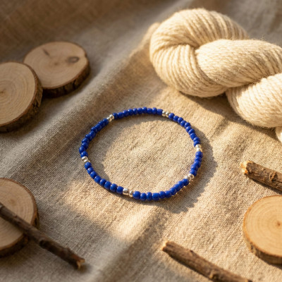 Cobalt Blue & Silver Minimalist Seed Bead Bracelet