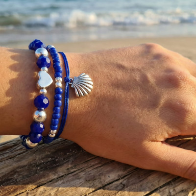 Royal Blue & Silver Stacking Set | Heart, Shell & Crystal Trio