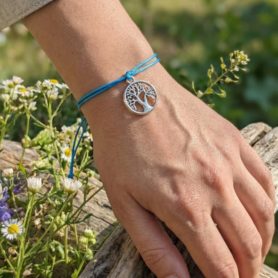 Silver Tree of Life Charm Sky Blue Cord Bracelet | Spiritual Jewellery