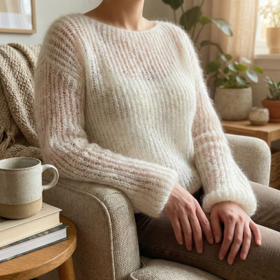 Handmade White Chunky Knit Sweater - Oversized Mohair Wool Pullover for Women