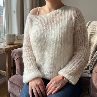 Handmade White Chunky Knit Sweater - Oversized Mohair Wool Pullover for Women