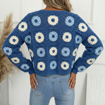 Handmade Daisy Granny Square Cardigan - Blue Boho Crochet Patchwork Duster