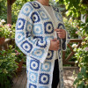 Handmade Daisy Granny Square Long Cardigan - Blue Boho Oversized Crochet Coat