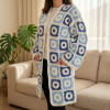 Handmade Daisy Granny Square Long Cardigan - Blue Boho Oversized Crochet Coat